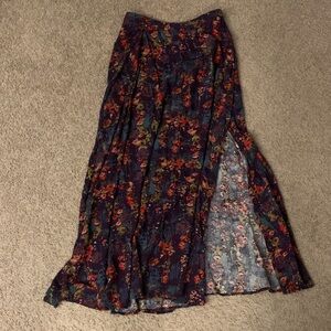 NATURAL LIFE Navy Floral Maxi Skirt with Red and Green Accents